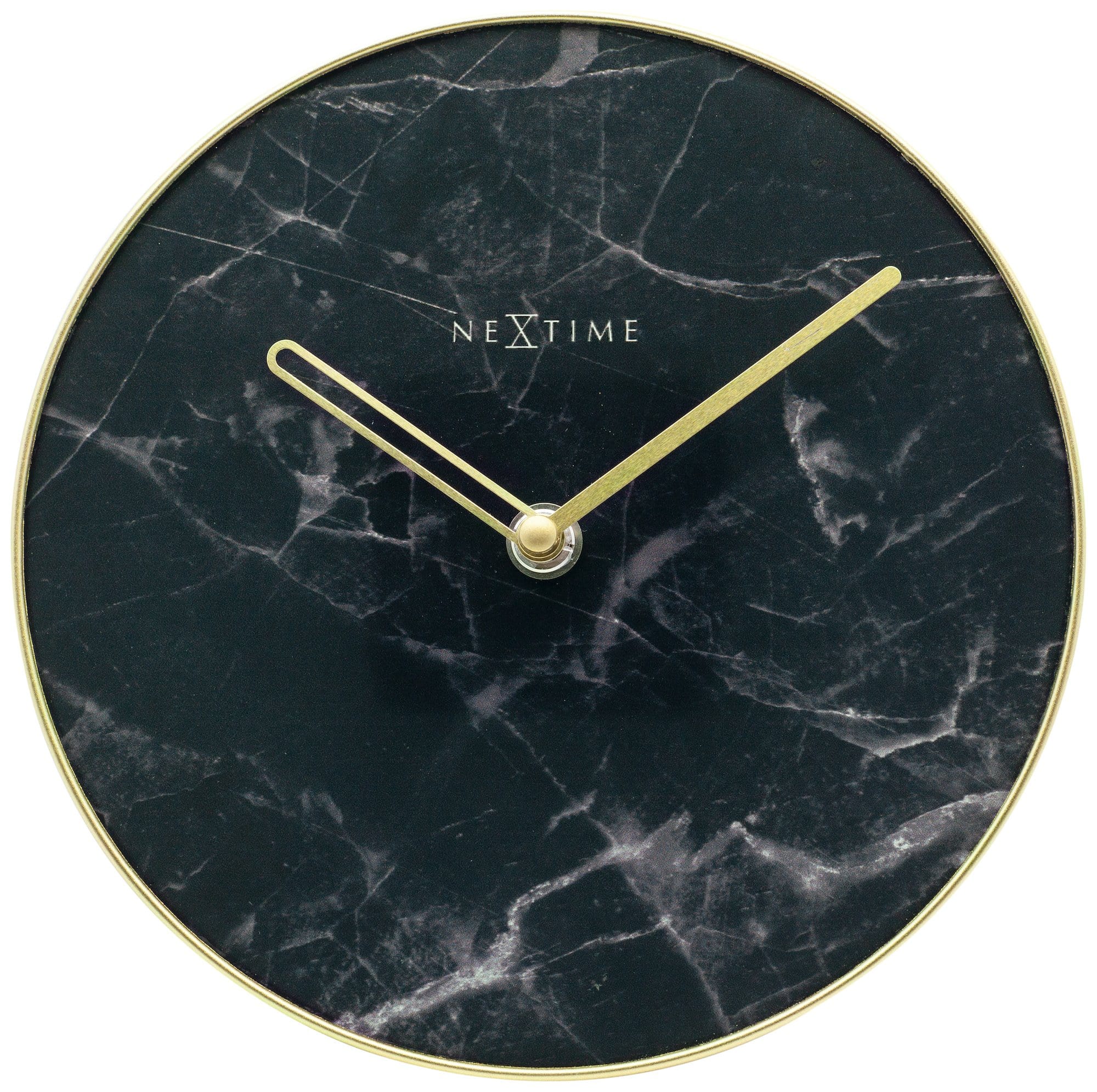 NeXtime Clocks marble table clock with a 20cm glass and metal design, featuring a sleek modern appearance.